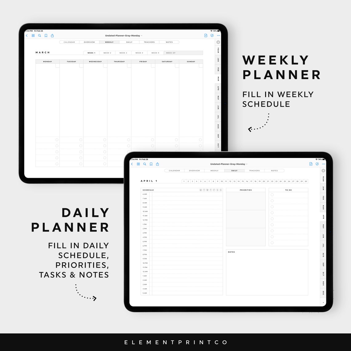 Digital Planner Undated Goodnotes Planner Ipad Planner Etsy
