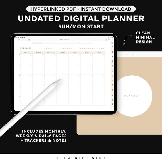 Goodnotes Planner, Digital Planner Undated, iPad Planner, Undated Planner, Digital Daily Planner, Digital Monthly Planner, Yearly Planner
