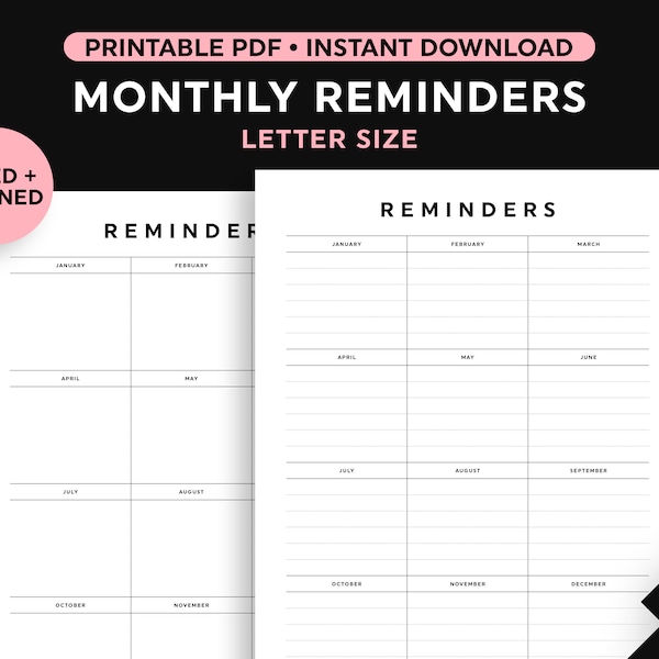 Reminders Printable, 2023 Reminders Printable, Yearly Reminders Printable, Reminders Template, Letter Size PDF, Instant Download