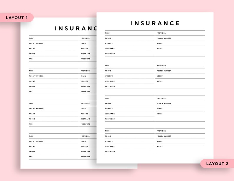 Insurance Printable, Insurance Contact List, Insurance Info Printable ...
