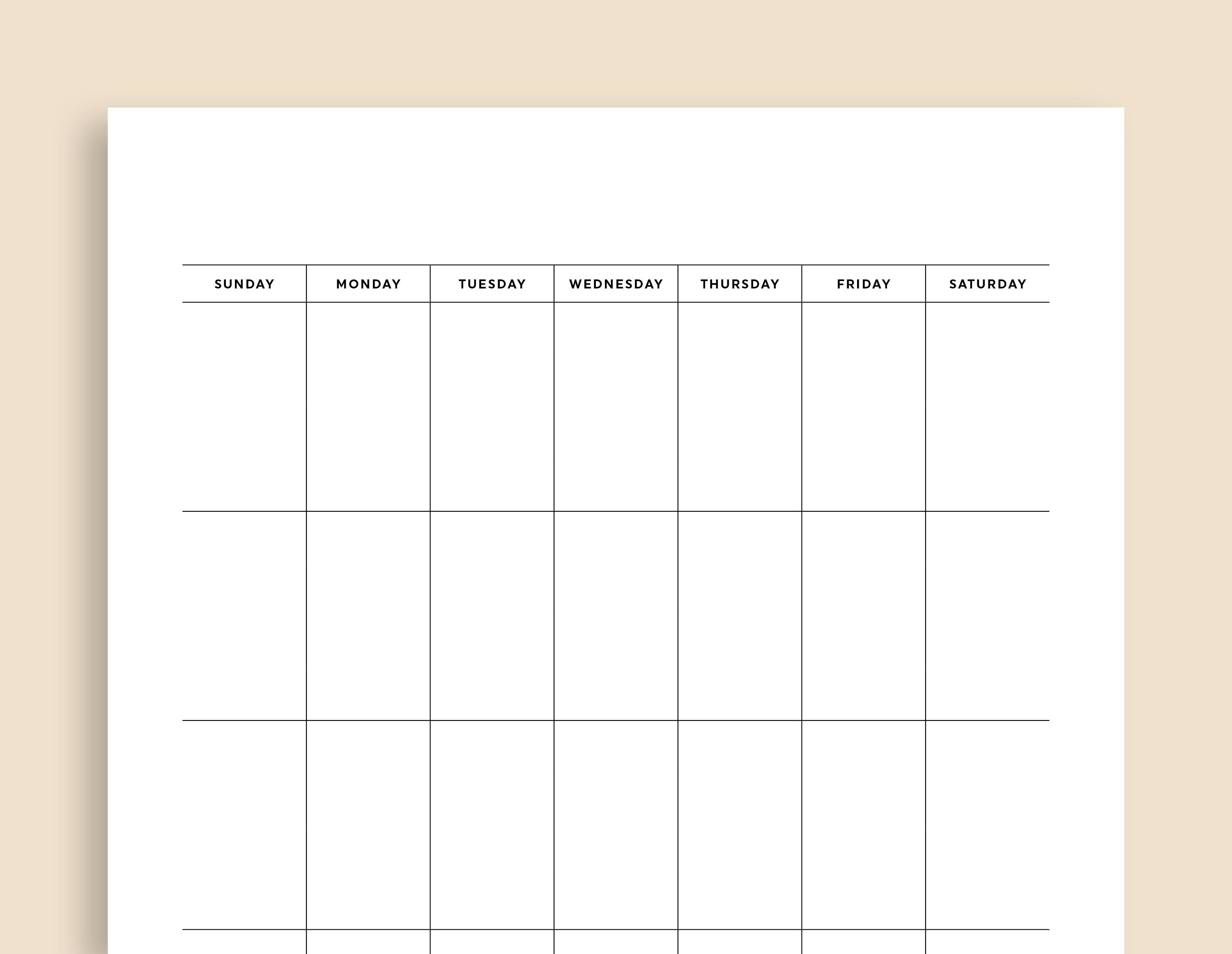 Blank Calendar Printable, Monthly Calendar, Month Wall Calendar, Desk ...