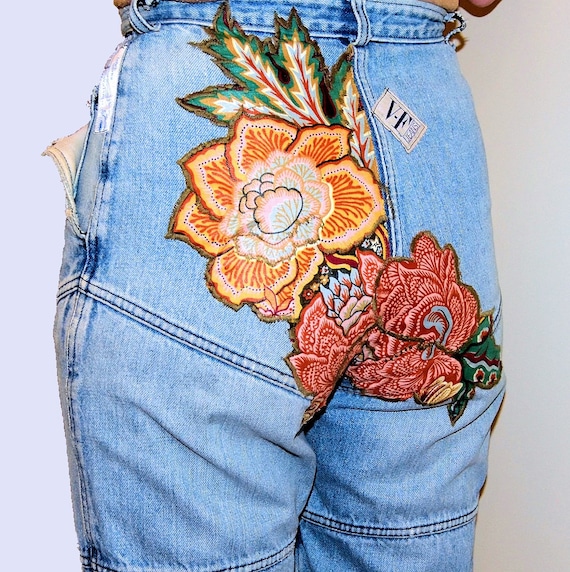 Art ified No. 1 Mexico Floral Jeans Vintage High Rise Waist Mom