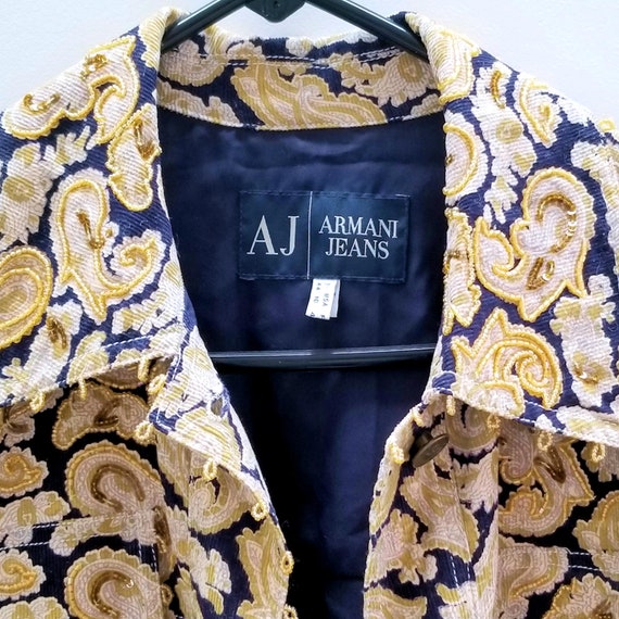 Vintage Armani Jeans Trucker Style Jacket Paisley… - image 6