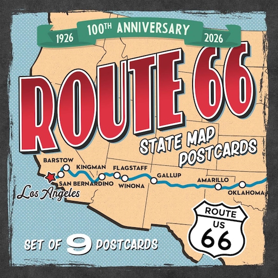 Route 66 State Map Postcards | Set of 9 | 100th Anniversary - Etsy