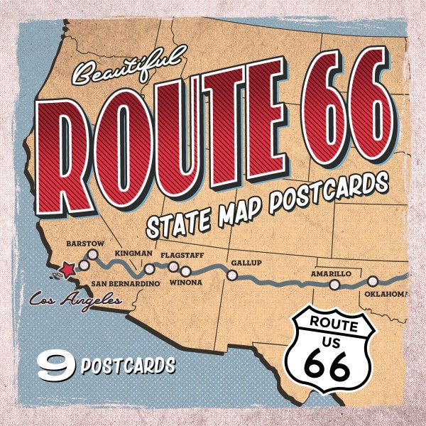 Route 66 State Map Postcards | Set of 9 | 4x6