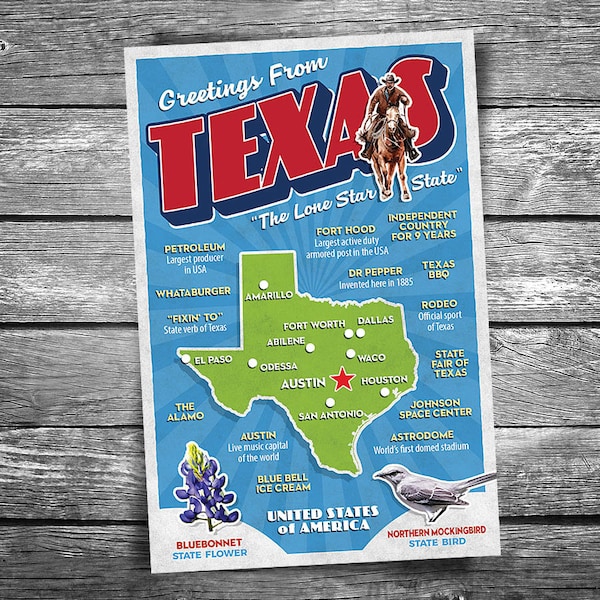 Greetings From Texas Postcard - Etsy