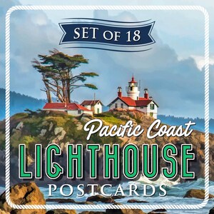 Cartões postais do farol da costa do Pacífico | Conjunto de 18 | 4x6