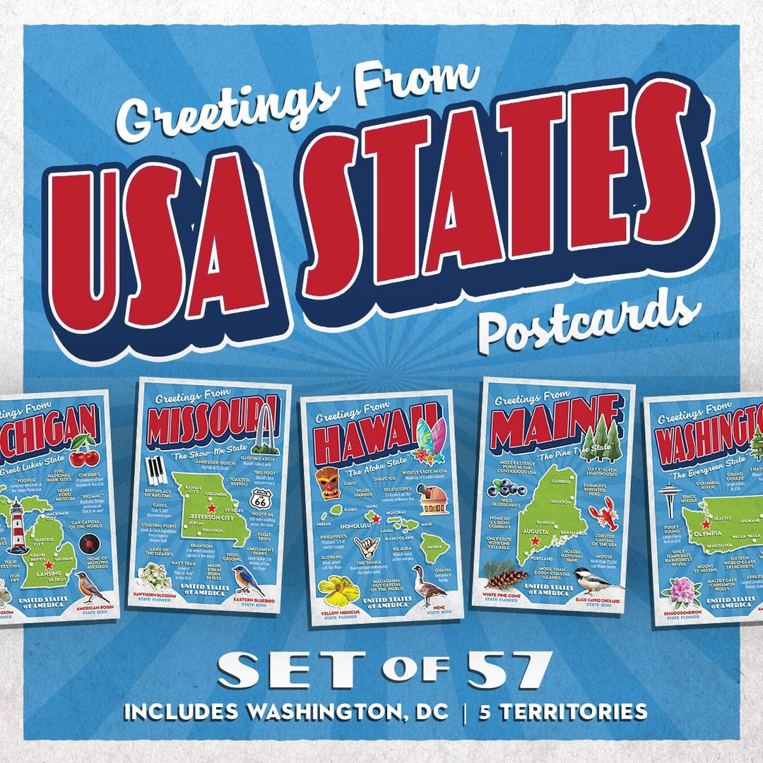 Greetings From USA State Postcards Set of 57 4x6 Etsy