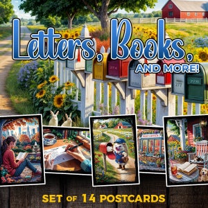 Cartas, livros e mais cartões postais | Conjunto de 14 | 4x6