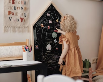 Magnetic, wooden frame chalkboard Chalkboard House with wooden frame, giftful christmas for kid, toddler rooms, magnetboard, houseshape