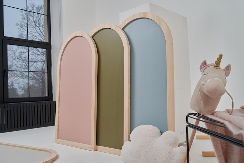 Arch magnetic chalkboards in pink, green and blue color options