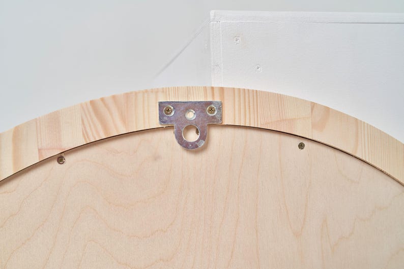 Wall mounting hardware and back hanger detail of wooden magnetic chalkboard