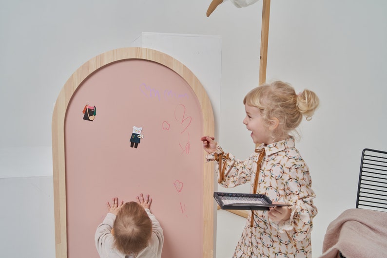MAGNETIC Chalkboard Arch 66x116cm/26x46 with wooden frame, Montessori, quiet time, activities, toddler, homeschooling, rainbow ice-cream pink
