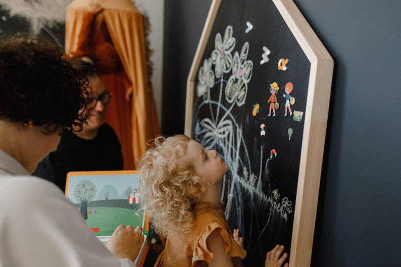 Chalkboard House, REGULAR66x116cm/26x46 with wooden frame, Montessori, quiet time, toddler, homeschooling image 9