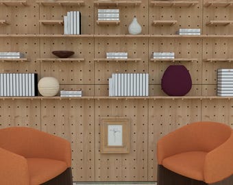 Oak Pegboard Wall Organizer – Modular Wall Storage for Home Office & Study