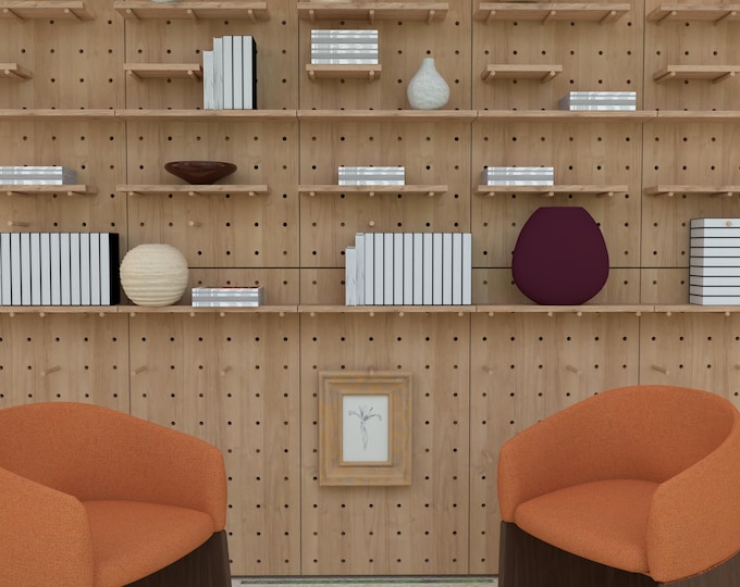 Oak Pegboard Wall Organizer – Modular Wall Storage for Home Office & Study