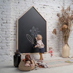 Outdoor Magnetic XXL Chalkboard,100x160cm/39x62", Chalkboard House with wooden frame, Montessori, activities, toddler, garden, outside