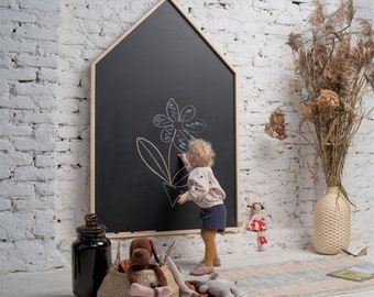 Outdoor Magnetic XXL Chalkboard,100x160cm/39x62", Chalkboard House with wooden frame, Montessori, activities, toddler, garden, outside