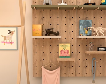 Panneau perforé en bois avec chevilles, en bois de frêne solide et massif, panneau perforé, organisateur d&#39;étagères en bois, étagères de vente au détail, étagères murales pour enfants