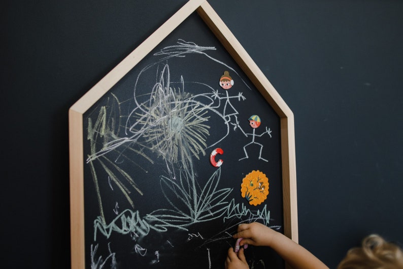 Chalkboard House, REGULAR66x116cm/26x46 with wooden frame, Montessori, quiet time, toddler, homeschooling image 3