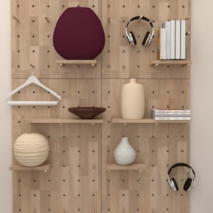 Eichenholz Pegboard Regal Organizer, Craft Raumaufbewahrung