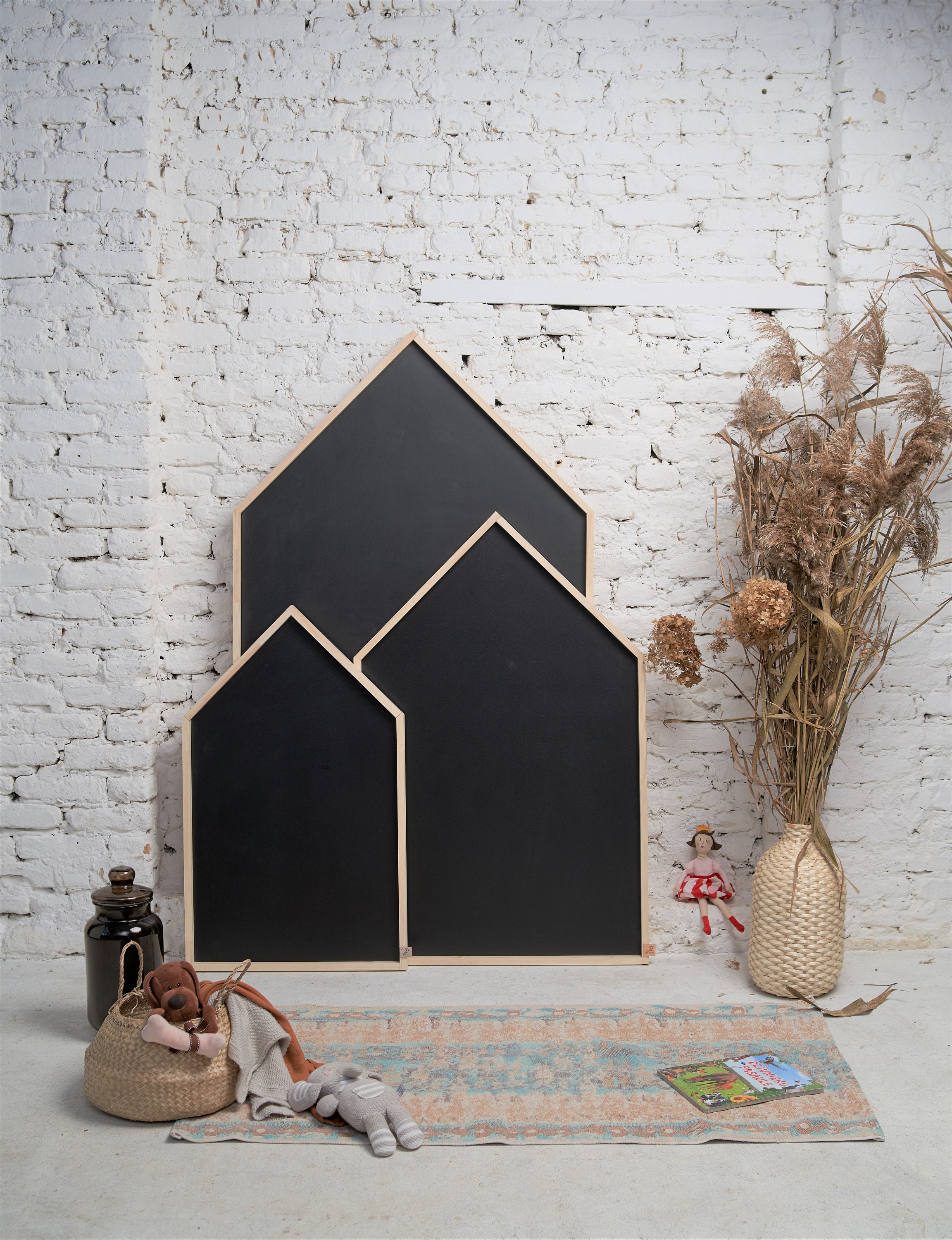 50x100cm/20x39 Maison Régulière Au Tableau Noir avec Cadre en Bois, Enfants Montessori, Temps Calme,