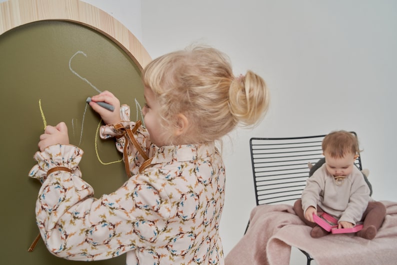 Side view of wooden magnetic chalkboard showing frame depth and construction