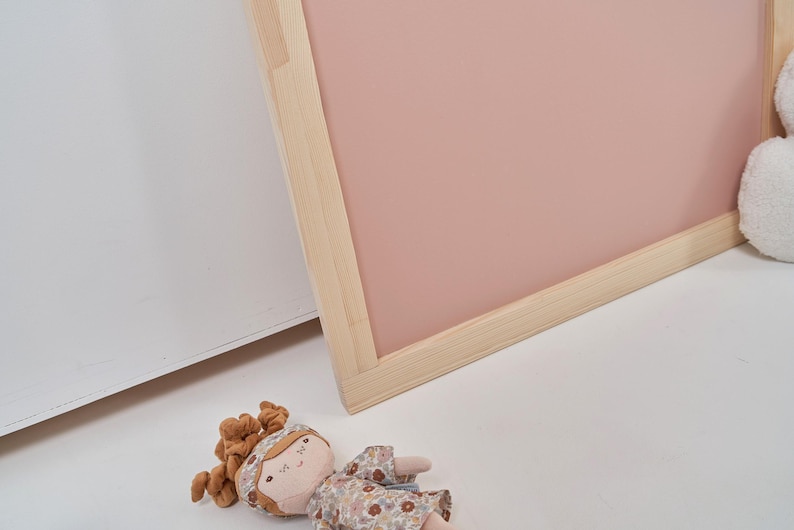 Side view of wooden magnetic chalkboard showing frame depth and construction