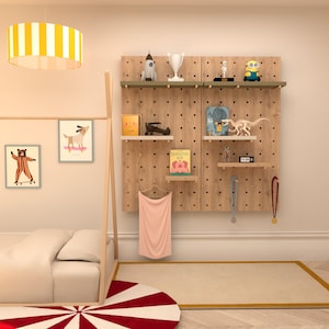 Montessori Eiche Pegboard - Bücher & Spielzeug Organizer