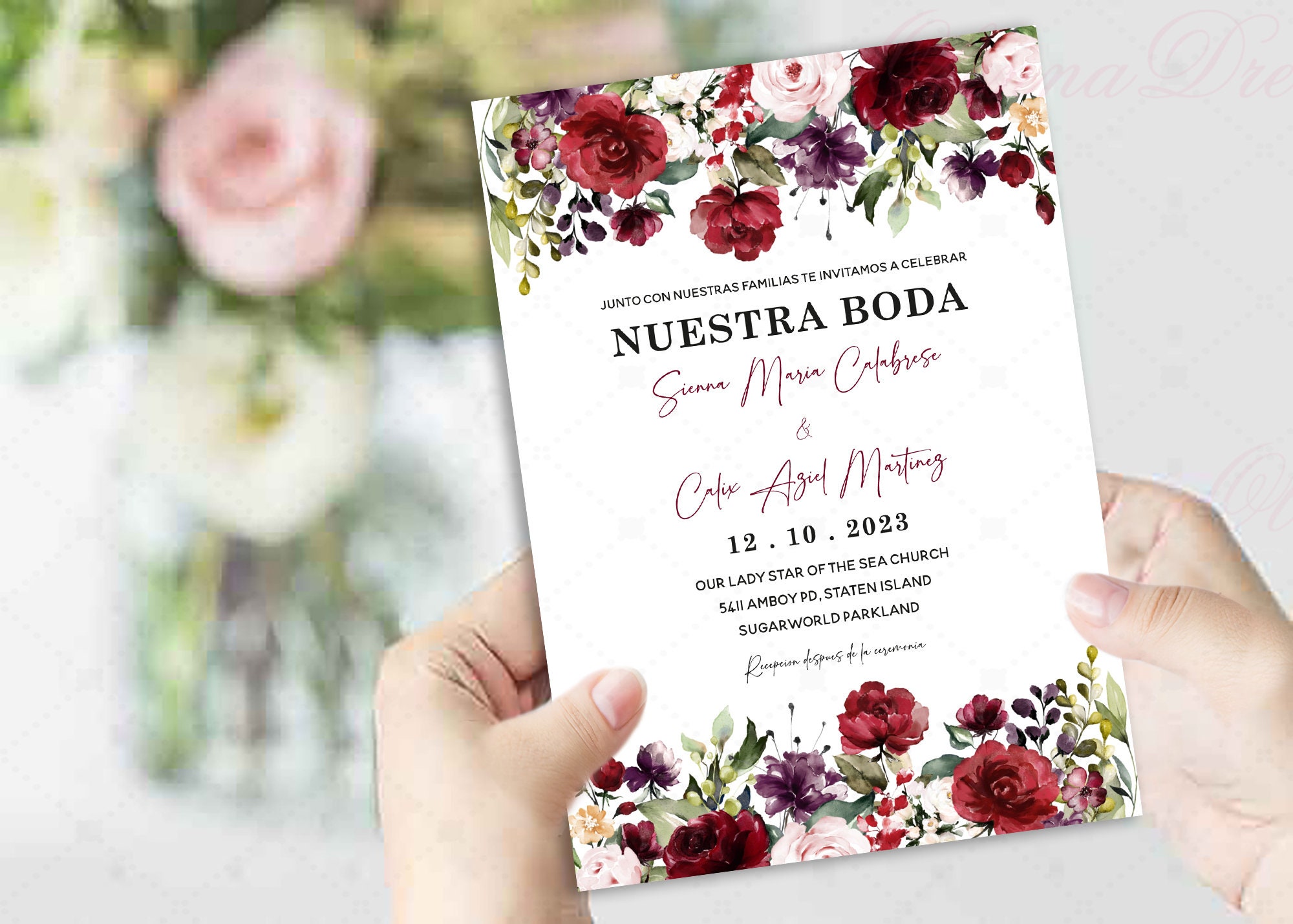 Invitaciones De Boda Espanol, Invitaciones De Boda Template Digital Con  Flores, Imprimir En Casa, Para Boda, Instant Download, Editable 