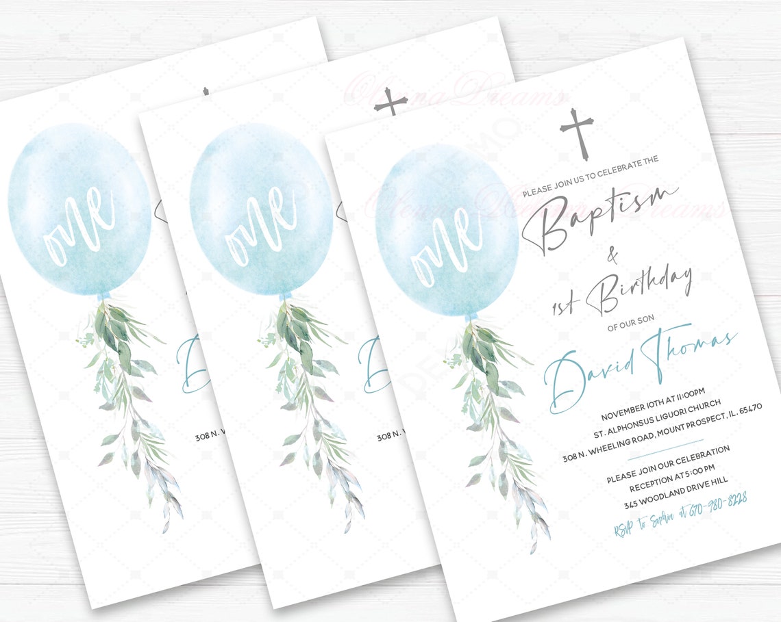 Baptism and First Birthday Invitation Boy, Baby Boy First Birthday and