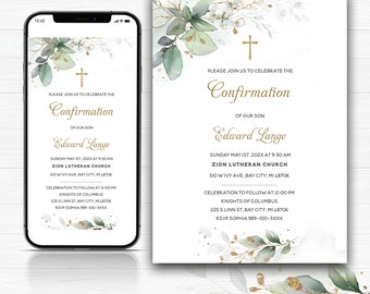 Printable Catholic Confirmation Invitation cards, Confirmation Invitation Card for Baby Girl, Confirmation invite template, Confirmation Boy