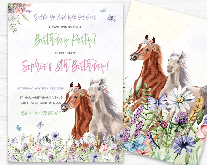 Horse Birthday Invitation, Girl's Horse Invitation, Horse Birthday, Horse Birthday Party Invite, Horse Party Invitation, Horse Party Invite image 2