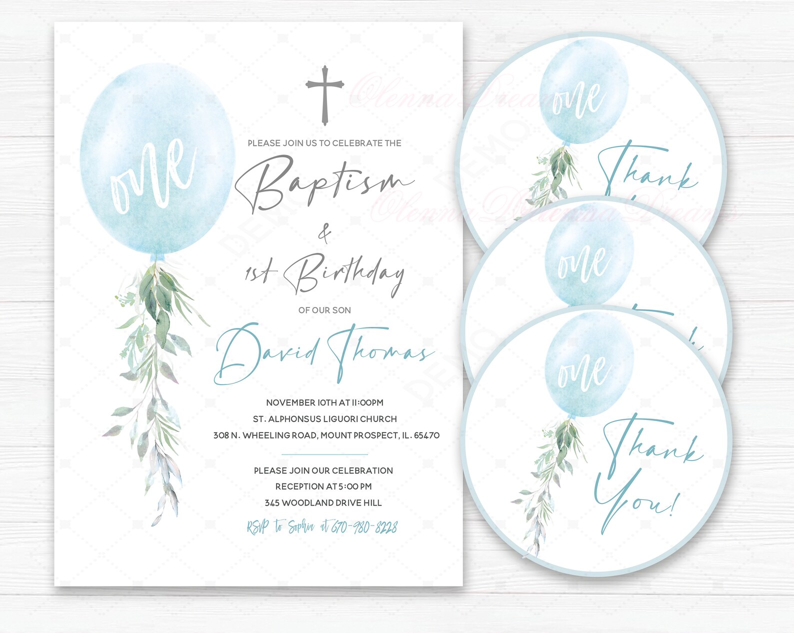 Baptism and First Birthday Invitation Boy, Baby Boy First Birthday and
