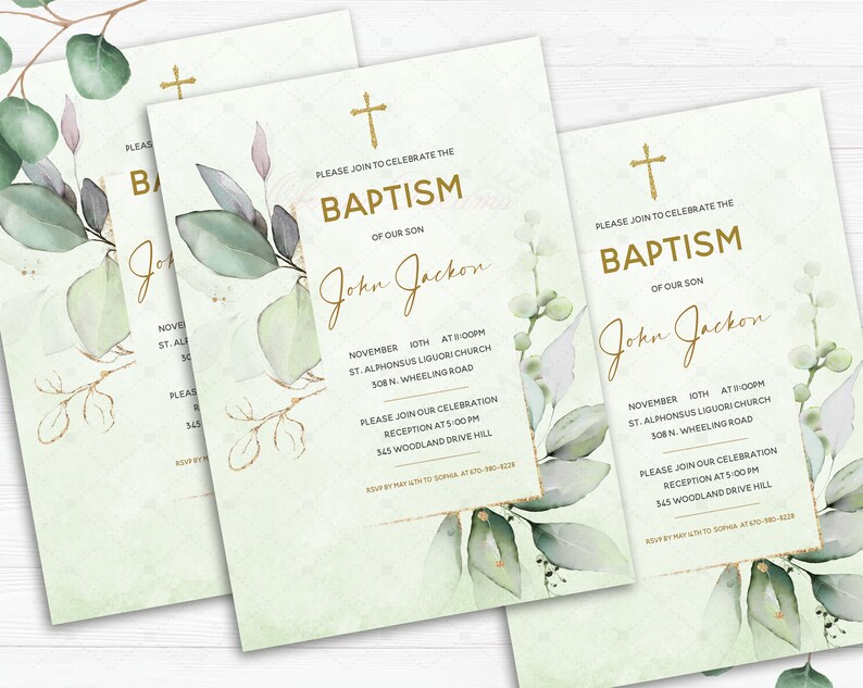 Baptism Invitation Card for Baby Boy / Girl Gold Baptism Etsy