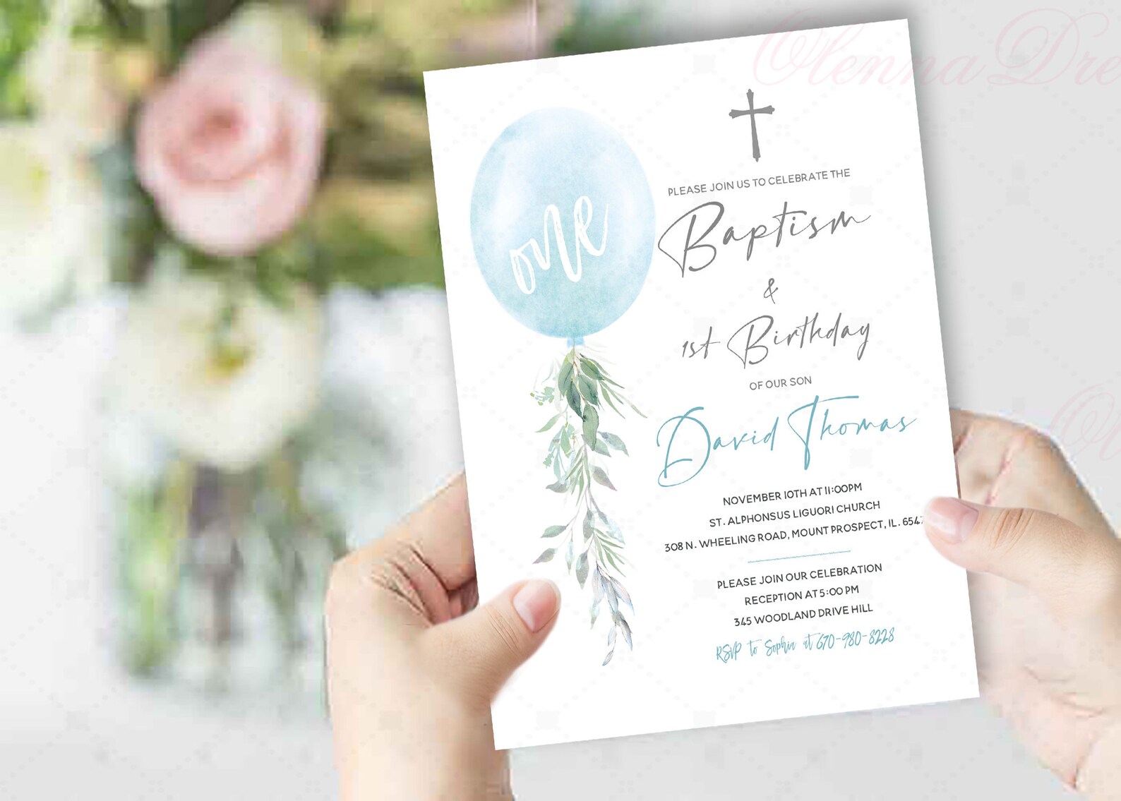 Baptism and First Birthday Invitation Boy, Baby Boy First Birthday and