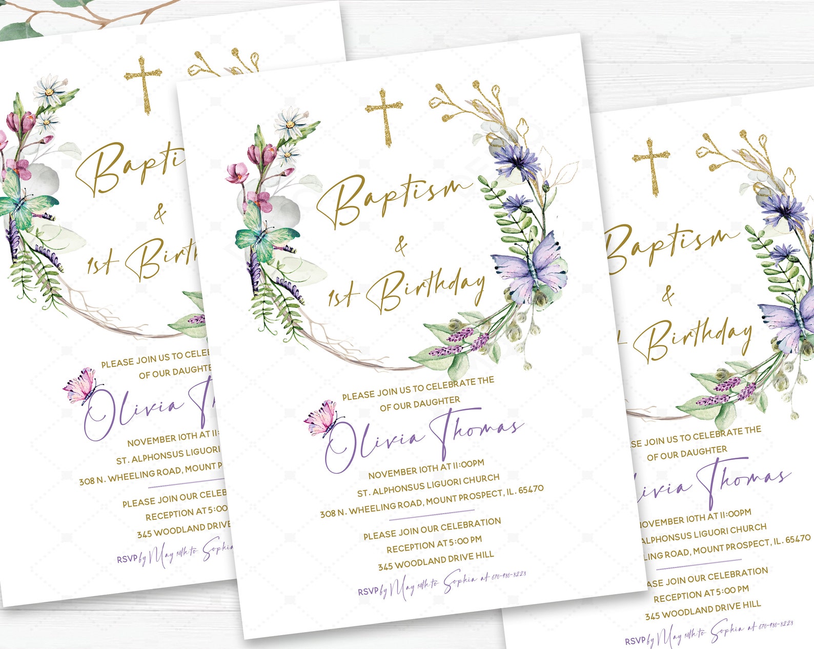 Baptism and First Birthday Invitation Girl Baby Girl First Etsy