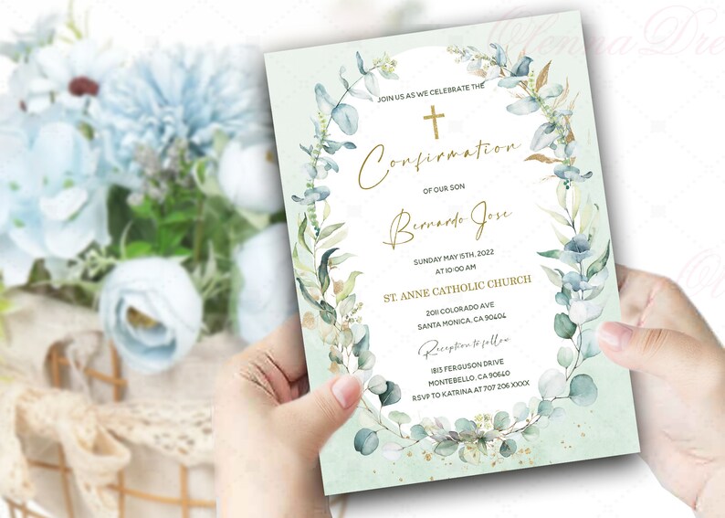 Greenery Confirmation Boy Invitation Template Printable Etsy