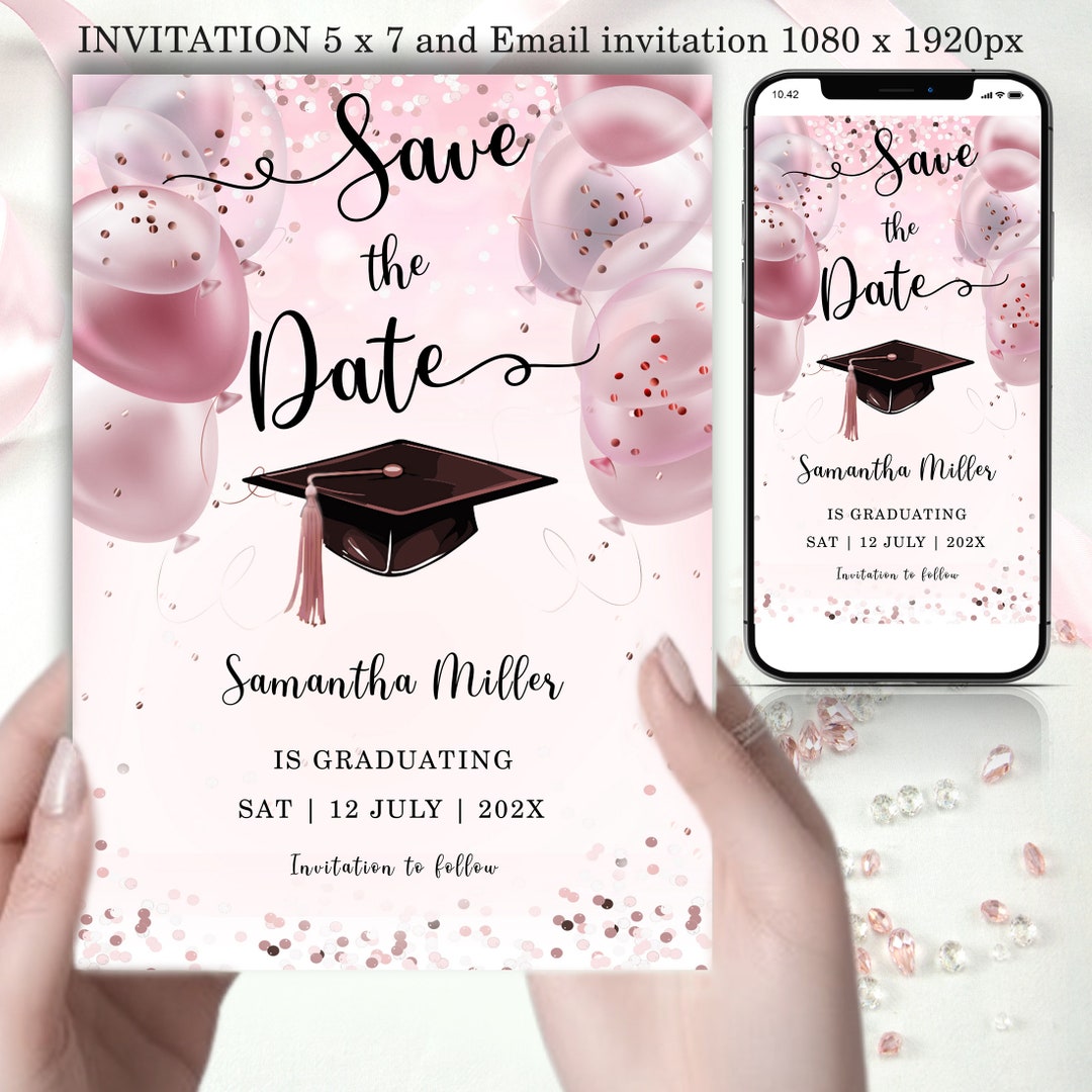 Save the Date Graduation Pink Template Printable Graduation Date Save the Date Graduation Pink Template Printable Graduation Date