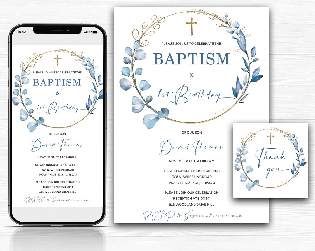 Baptism and First Birthday Invitation Boy, Baby Boy First Birthday and
