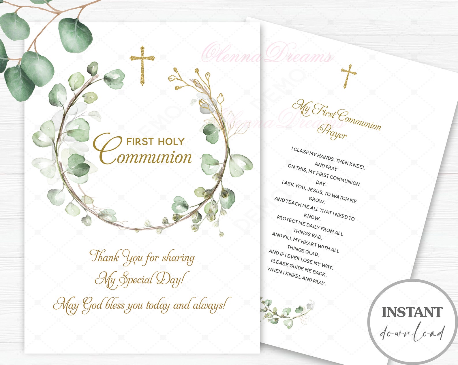 Instant First Communion Thank You Cards Communion Thank You Etsy