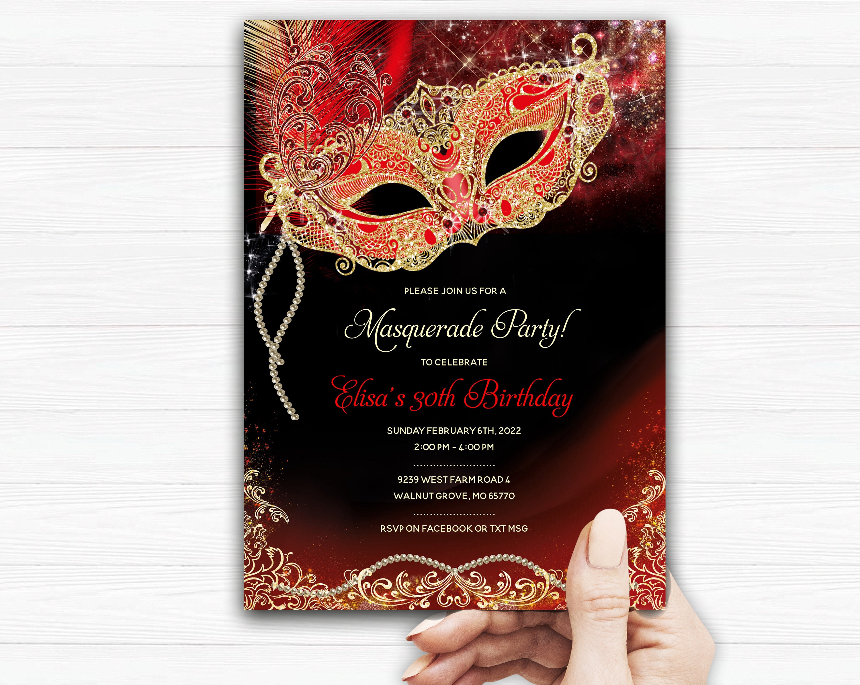 Editable Themes for Masquerade Party Bundle, Black Red Gold Birthday ...
