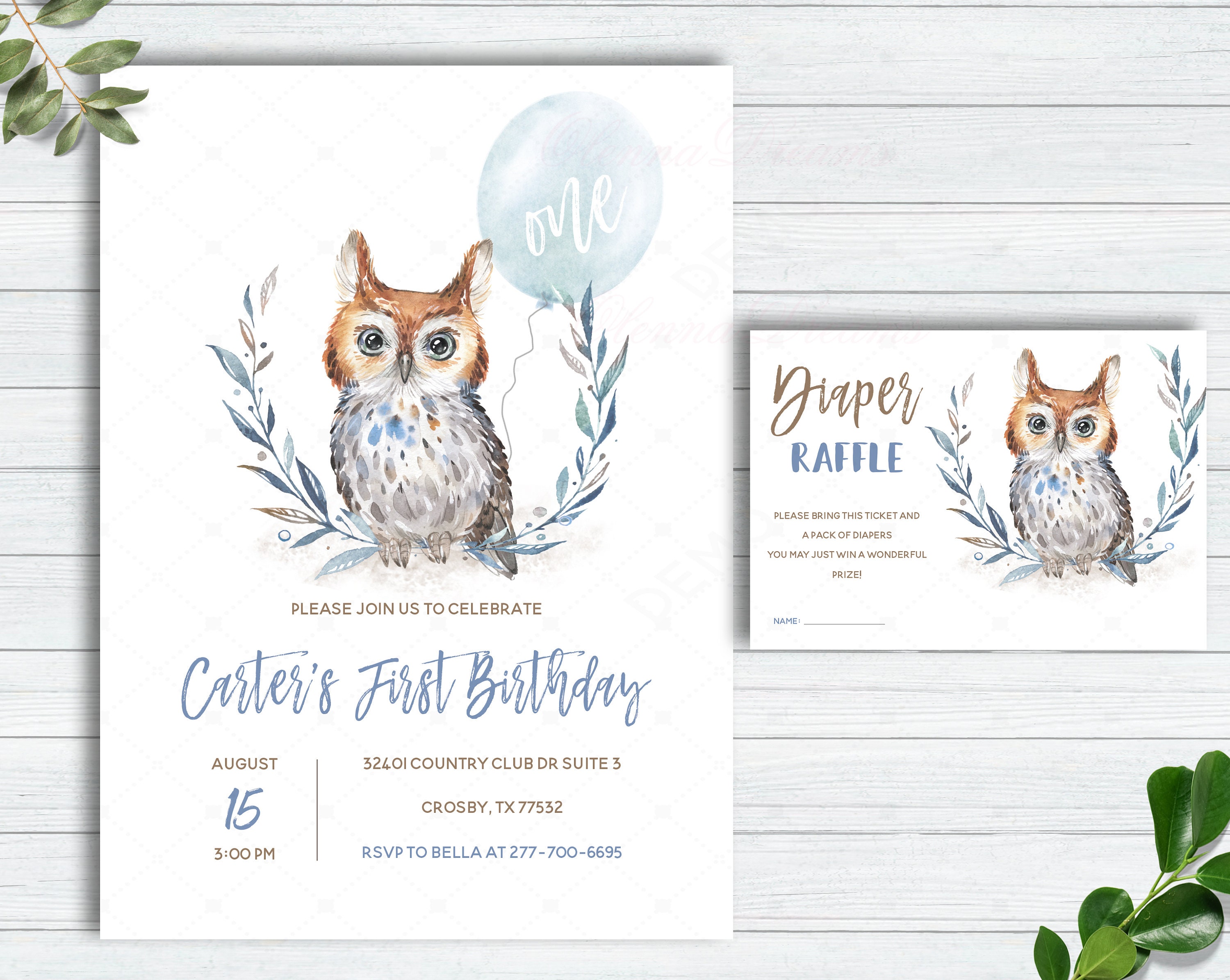 Owl Birthday Invitation, Printable Owl Invitation, Owl Boy/ Girl Birthday Invitation 1st Owl ...