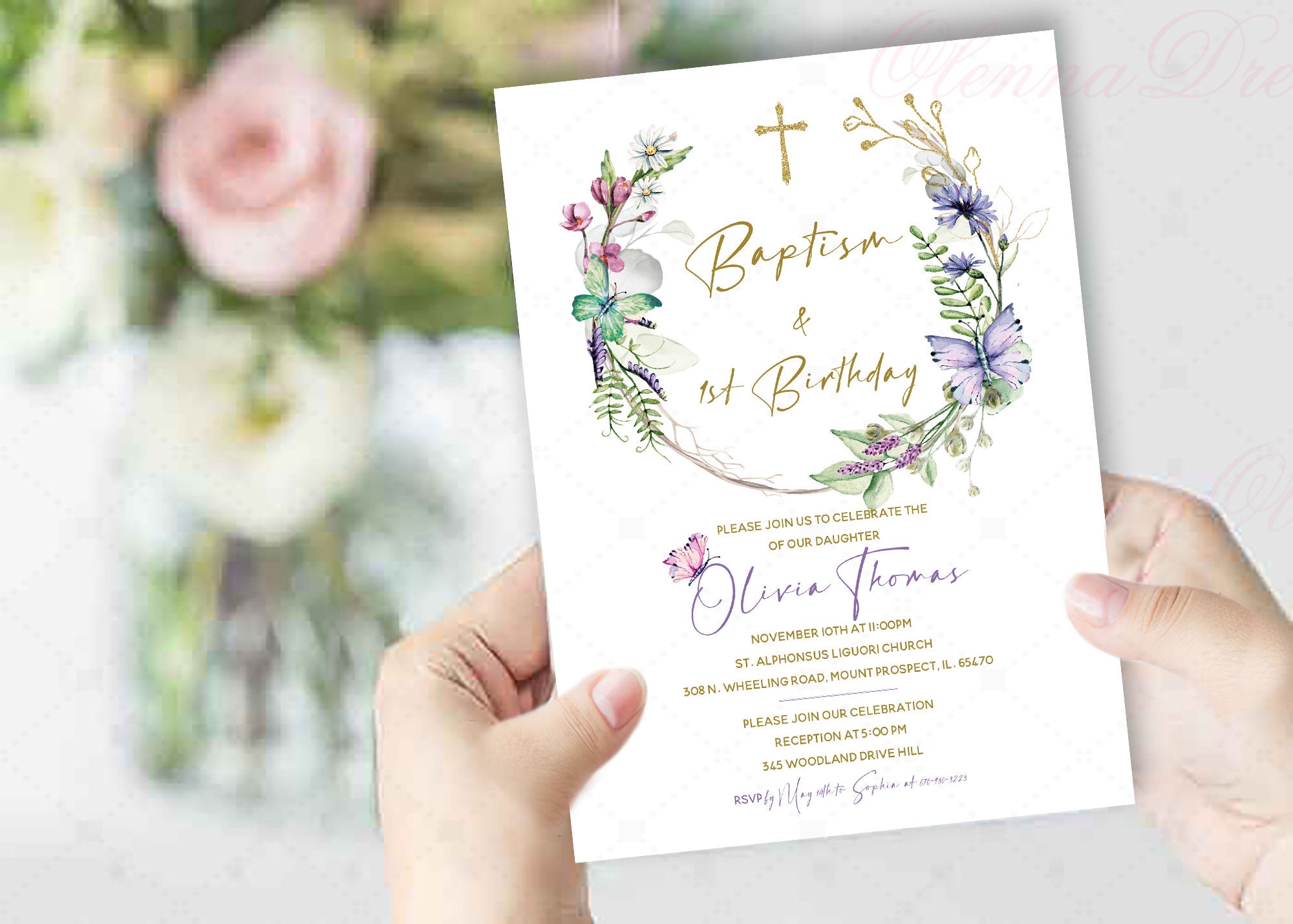 Baptism and First Birthday Invitation Girl Baby Girl First Etsy