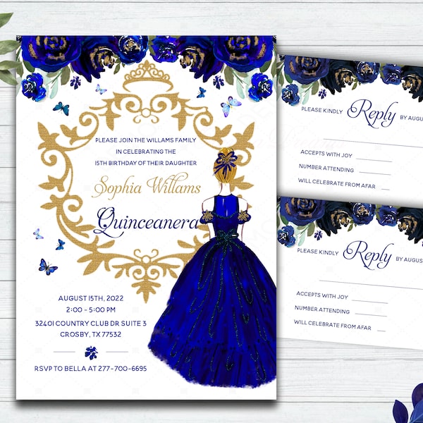Butterfly Royal Blue Quinceanera Invitations Etsy