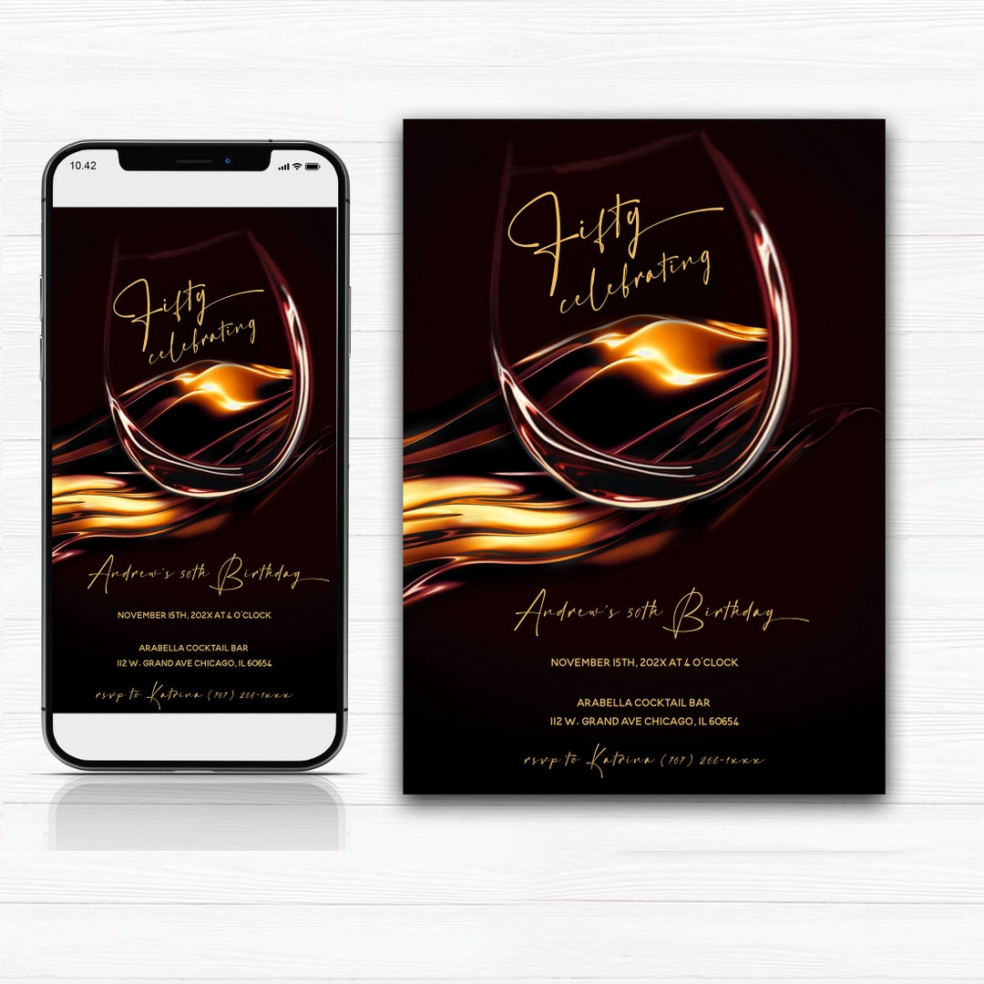 Mens 50th Birthday Invitations Black Gold Mens 50th Birthday Etsy