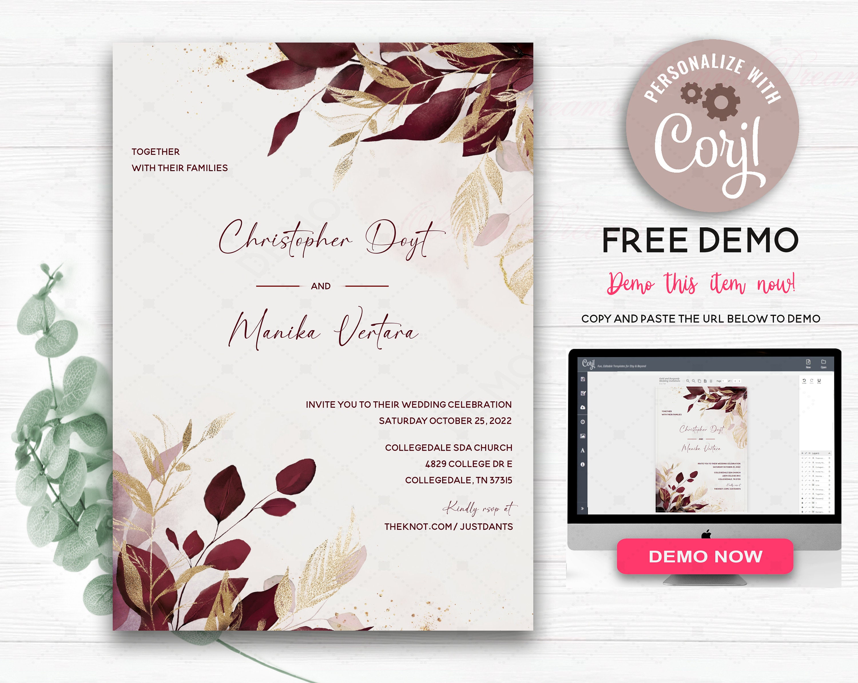 Gold and Burgundy Wedding Invitations, Burgundy Wedding Invitation