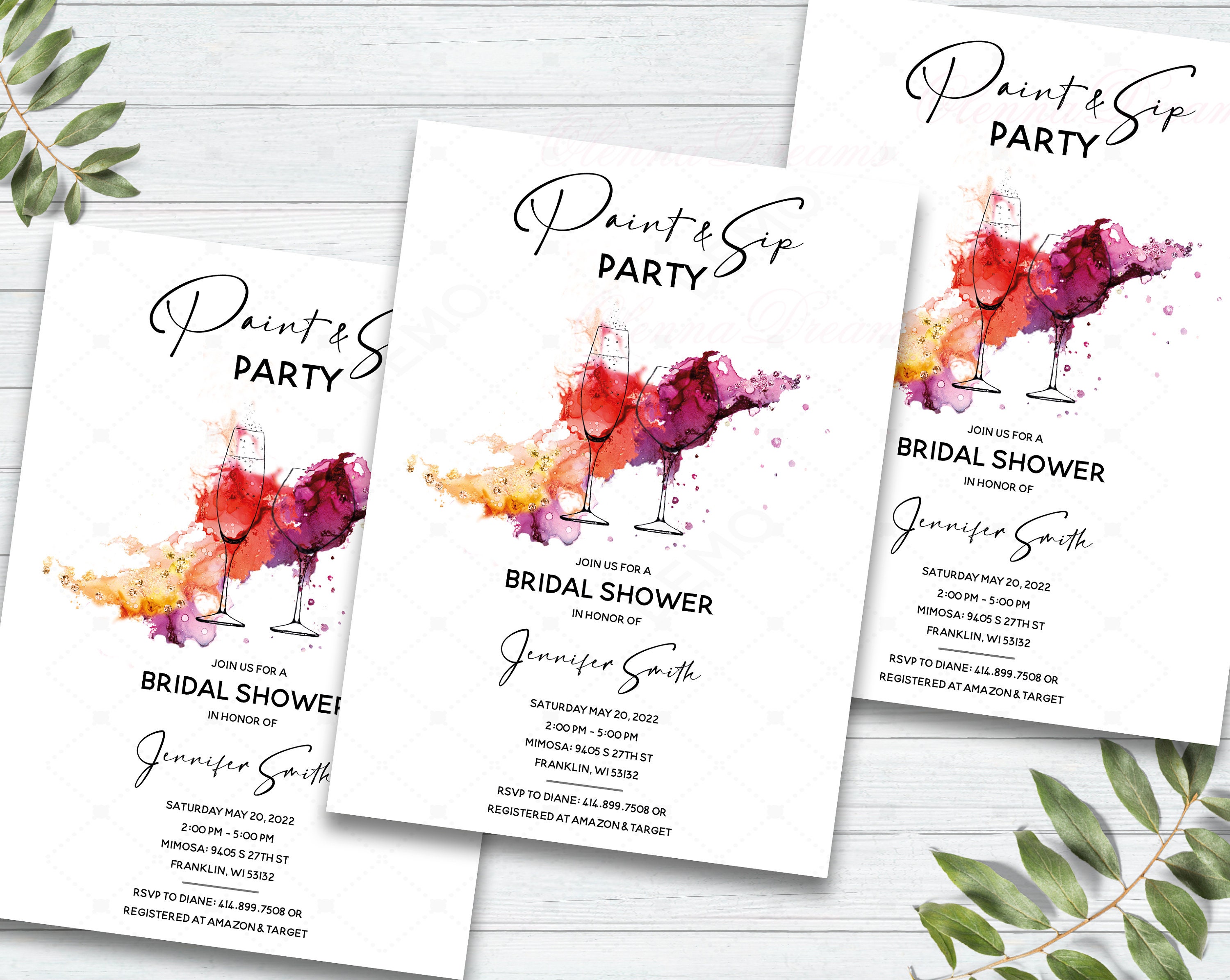 Paint and Sip Bridal Shower Invitation Paint and Sip Etsy Australia