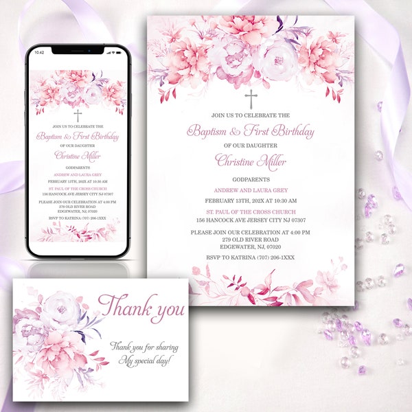 Baptism Invitations With Godparents Name Etsy