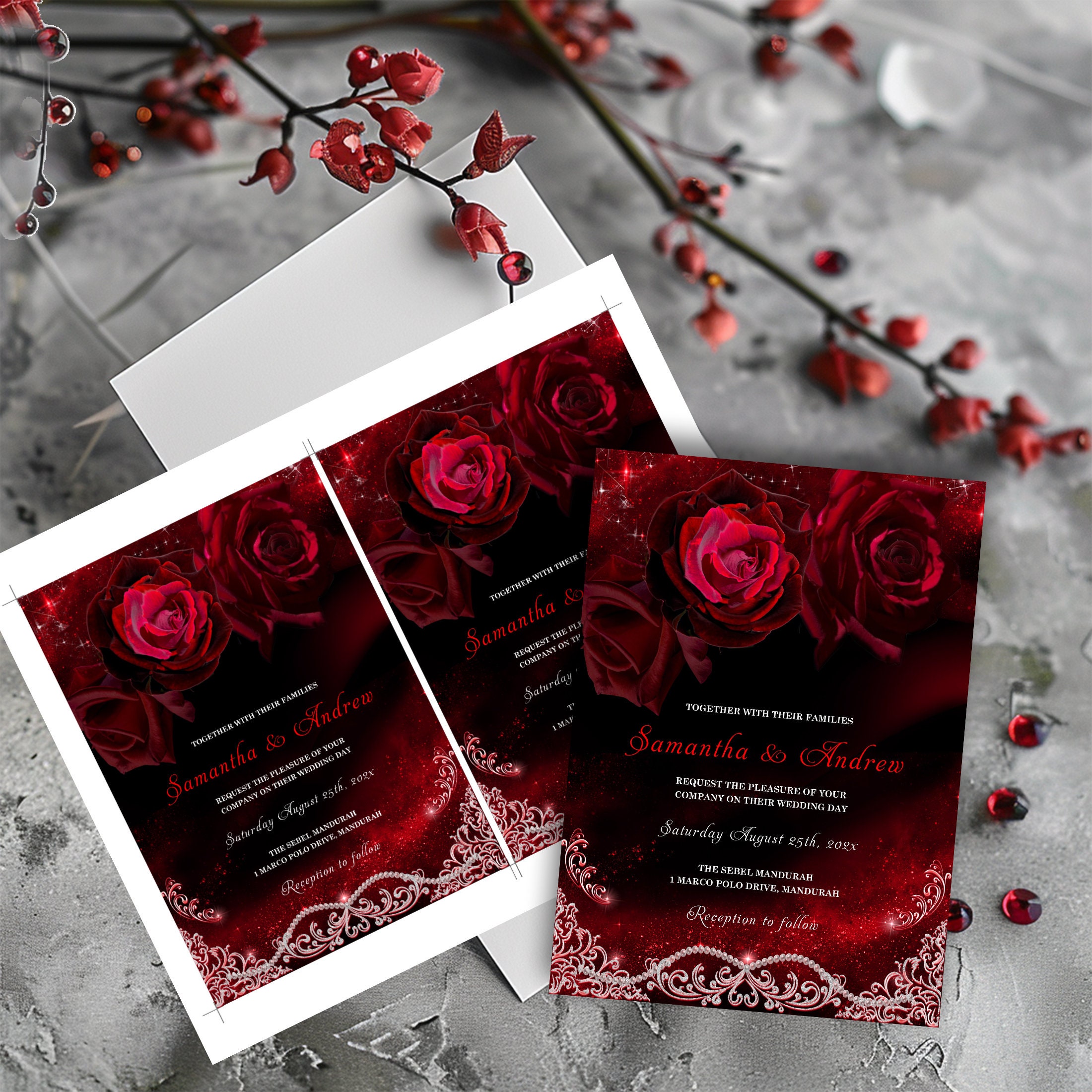 White Red and Black Weddings Theme, Editable Wedding Red and Black Set, Red and Black and White ...